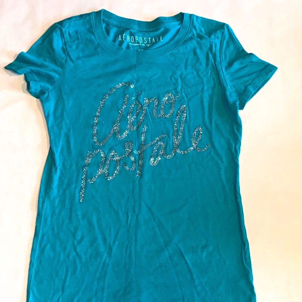 EUC Aeropostale Script Sparkles Graphic T-shirt S